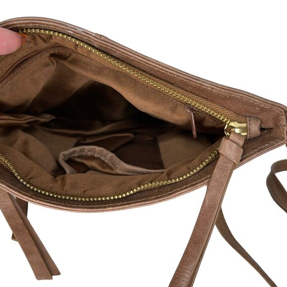 Estalon Leather Crossbody Brown Vintage Slim Crossbody Sipper Pocket Purse - Picture 8 of 9